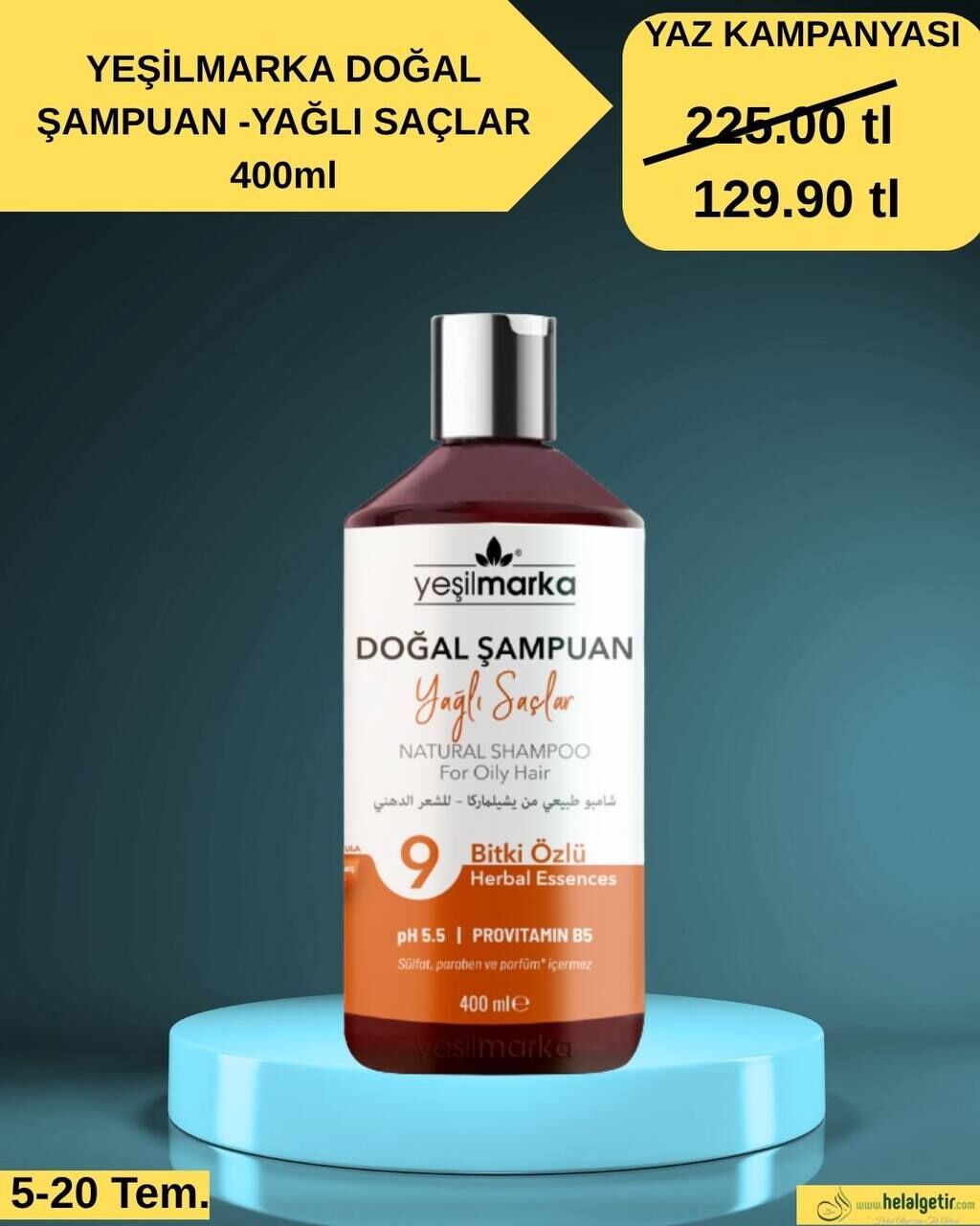 YEŞİLMARKA DOĞAL ŞAMPUAN -YAĞLI SAÇLAR 400ml
