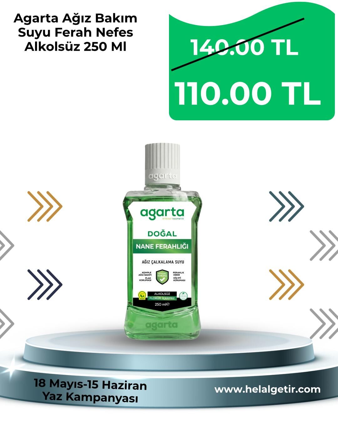 Agarta Ağız Bakım Suyu Ferah Nefes Alkolsüz 250 Ml
