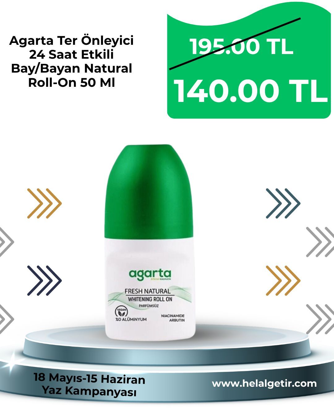 Agarta Ter Önleyici 24 Saat Etkili Bay/Bayan Natural Roll-On 50 Ml