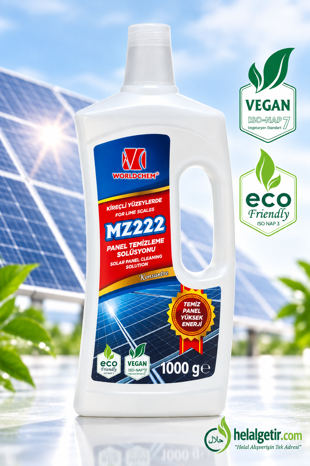 Worldchem Güneş Paneli Temizleme Solüsyonu Mz 222 Vegan Çevre Dostu 1 L