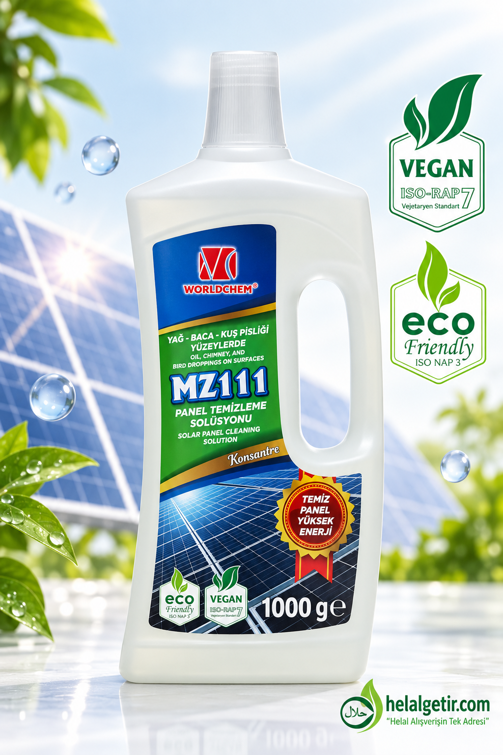 Güneş Paneli Temizleme Solüsyonu MZ 111 Vegan Çevre Dostu 1 L