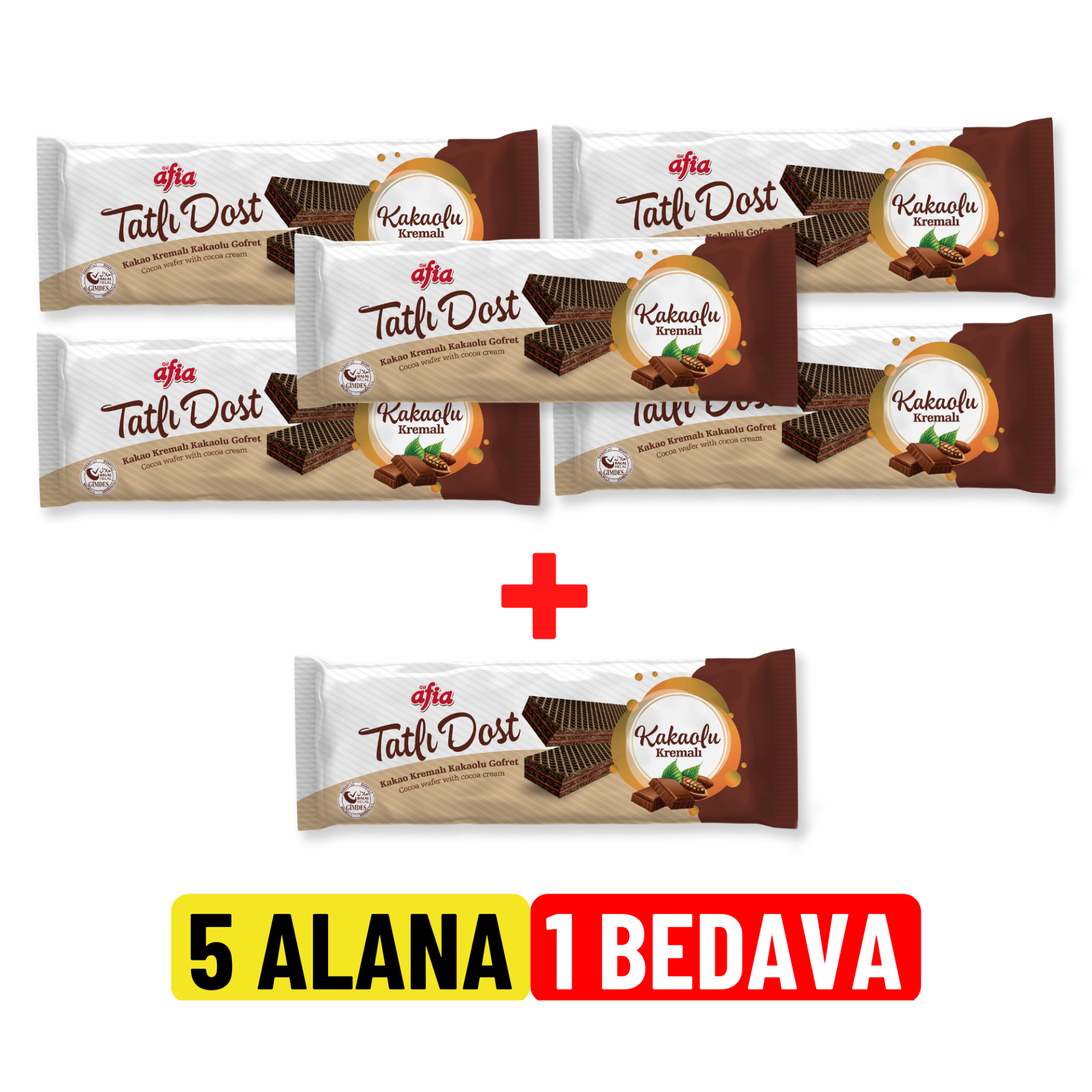 Afia Tatlı Dost Kakao Kremalı Gofret 140 gr 7 Alana 1 Bedava