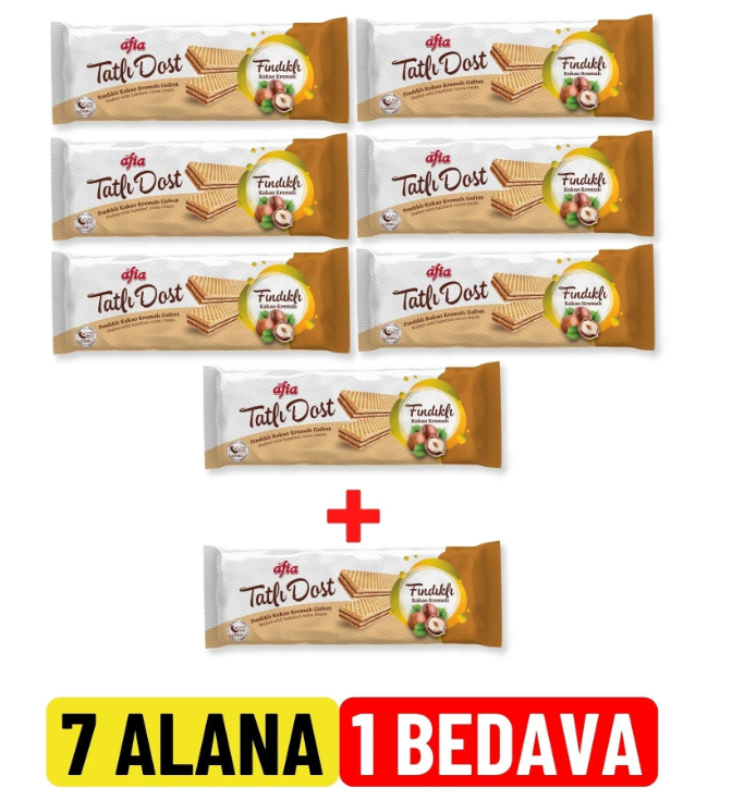 Afia Tatlı Dost Fındıklı Kakao Kremalı Gofret 140 gr 7 Alana 1 Bedava