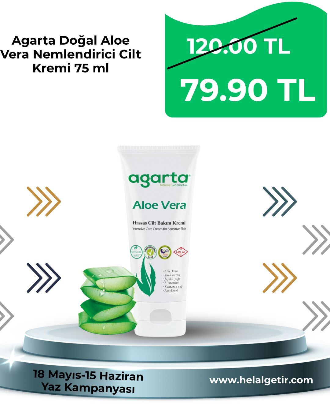 Agarta  Doğal Aloe Vera Nemlendirici Cilt Kremi 75 ml