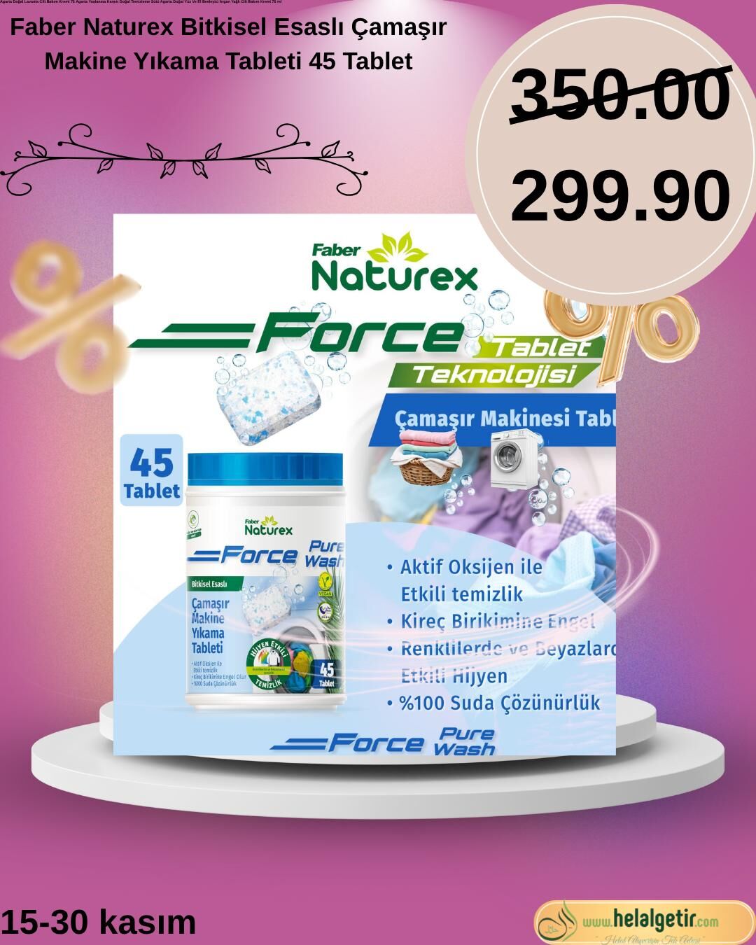 Faber Naturex Bitkisel Esaslı Çamaşır Makine Yıkama Tableti 45 Tablet