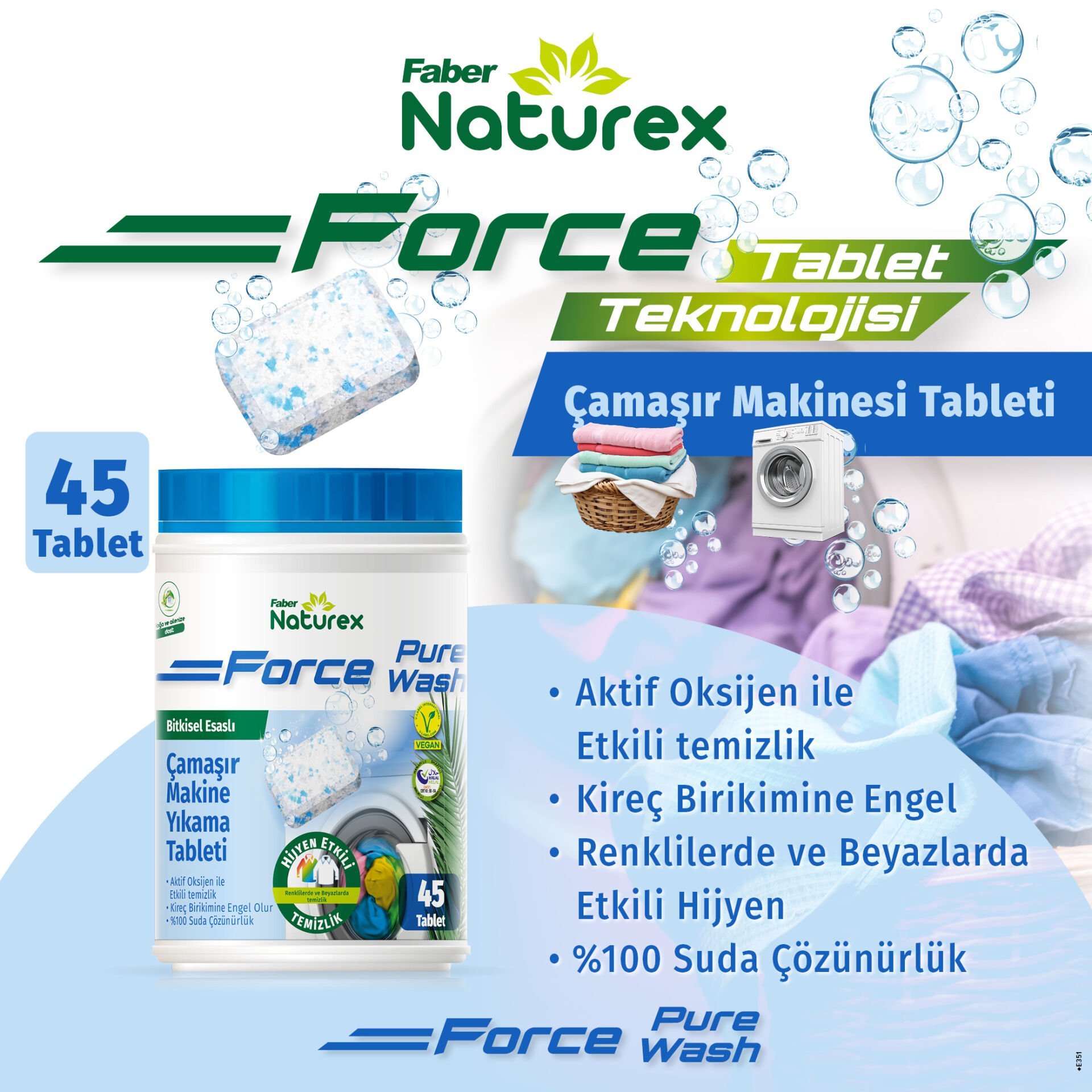 Faber Naturex Bitkisel Esaslı Çamaşır Makine Yıkama Tableti 45 Tablet