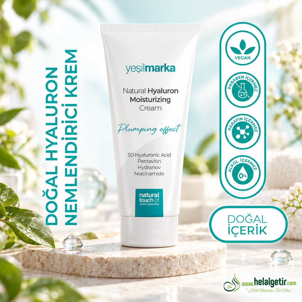 Yeşilmarka Tüm Cilt Tipleri İçin Su Bazlı Hyaluron Nemlendirici Yüz Kremi 50ml