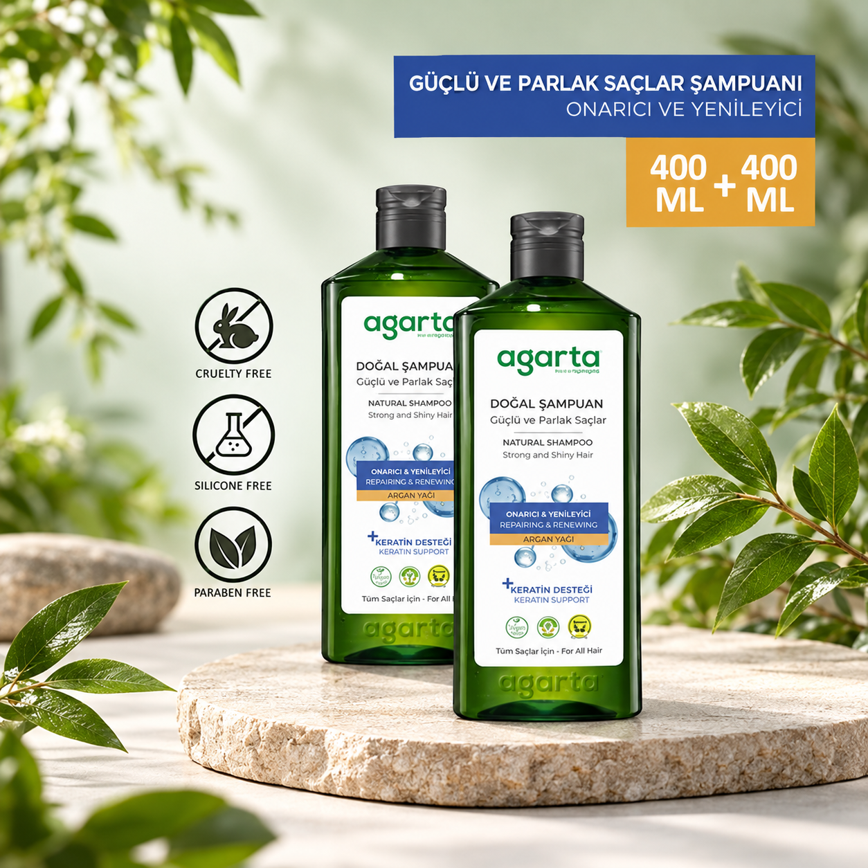Agarta 2 Adet Güçlü ve Parlak Bakım Şampuanı 400ml+400ml