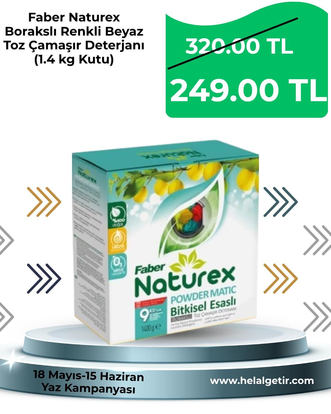 Faber Naturex Borakslı Renkli Beyaz Toz Çamaşır Deterjanı (1.4 kg Kutu)