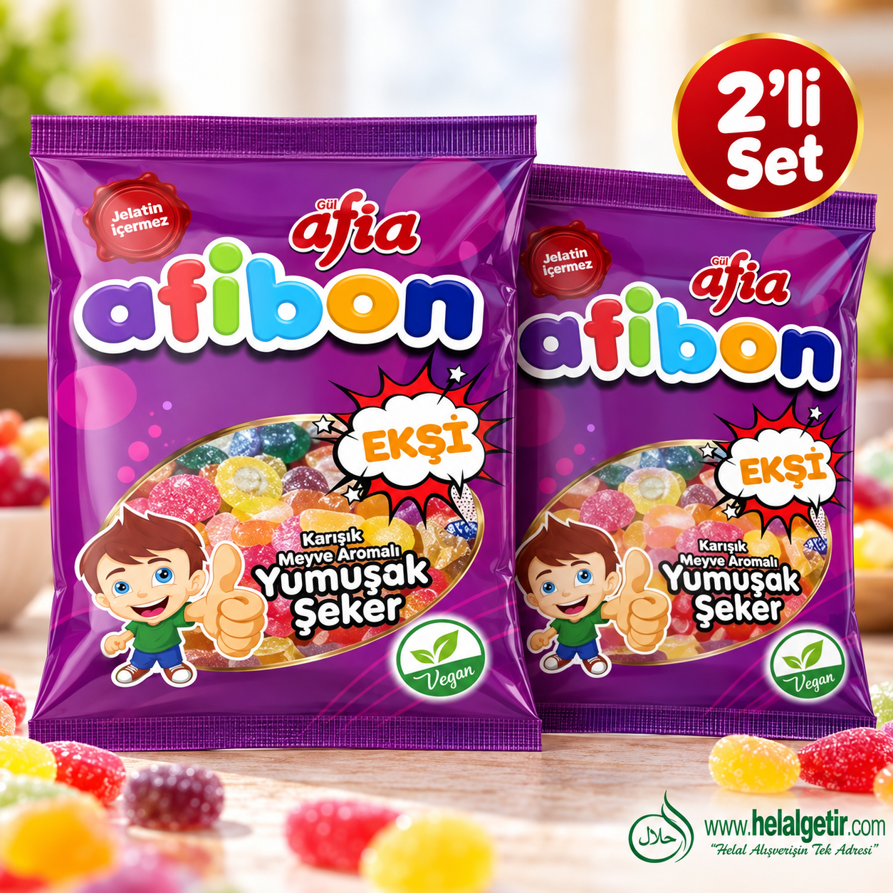Afia Afibon Ekşi Karışık Meyveli Yumuşak Şeker 80 Gr 2li set