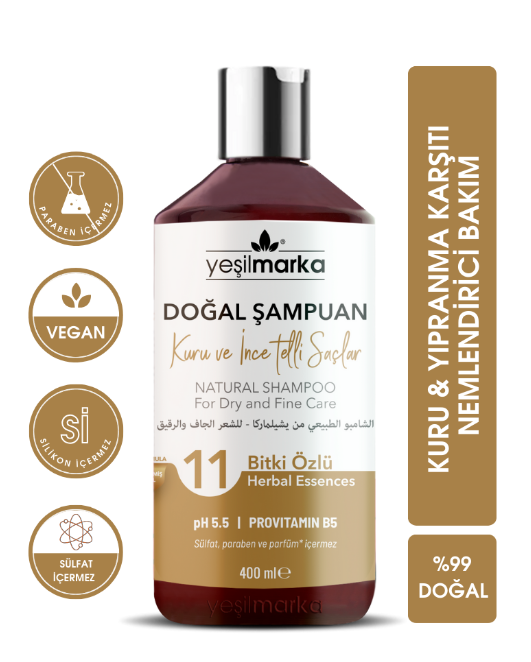 YEŞİLMARKA DOĞAL ŞAMPUAN -KURU VE İNCE TELLİ SAÇLAR 400ml