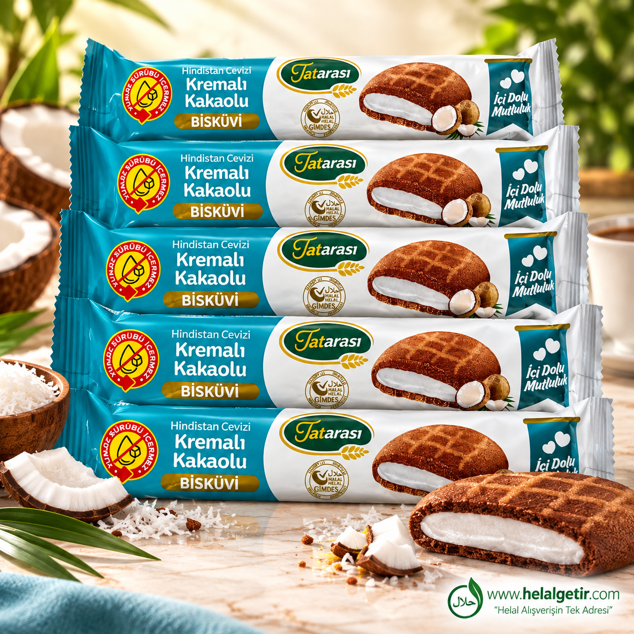 Tatarası Hindistan Cevizi Kremalı Kakaolu Bisküvi 40 GR * 5li Set