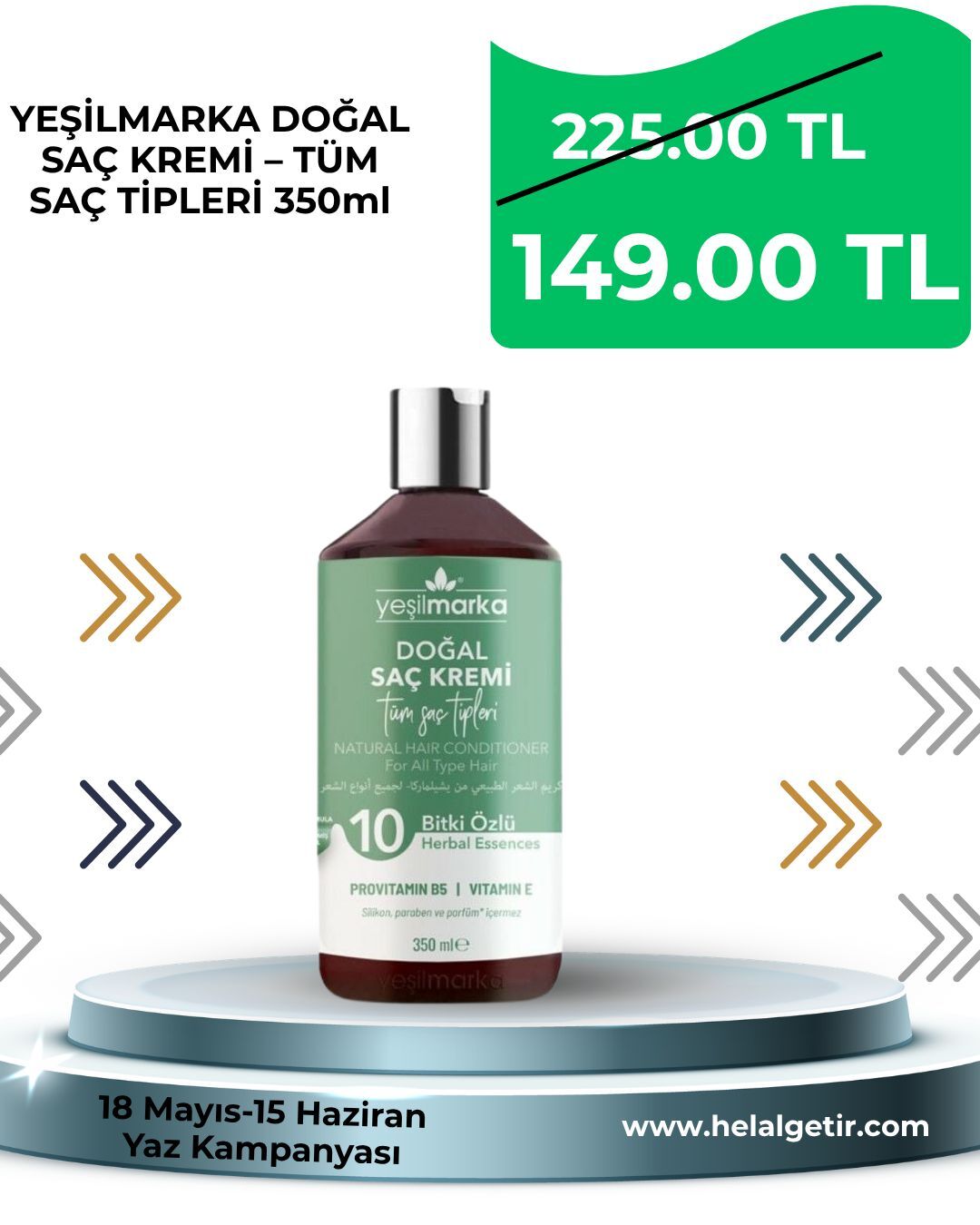 YEŞİLMARKA DOĞAL SAÇ KREMİ – TÜM SAÇ TİPLERİ 350ml