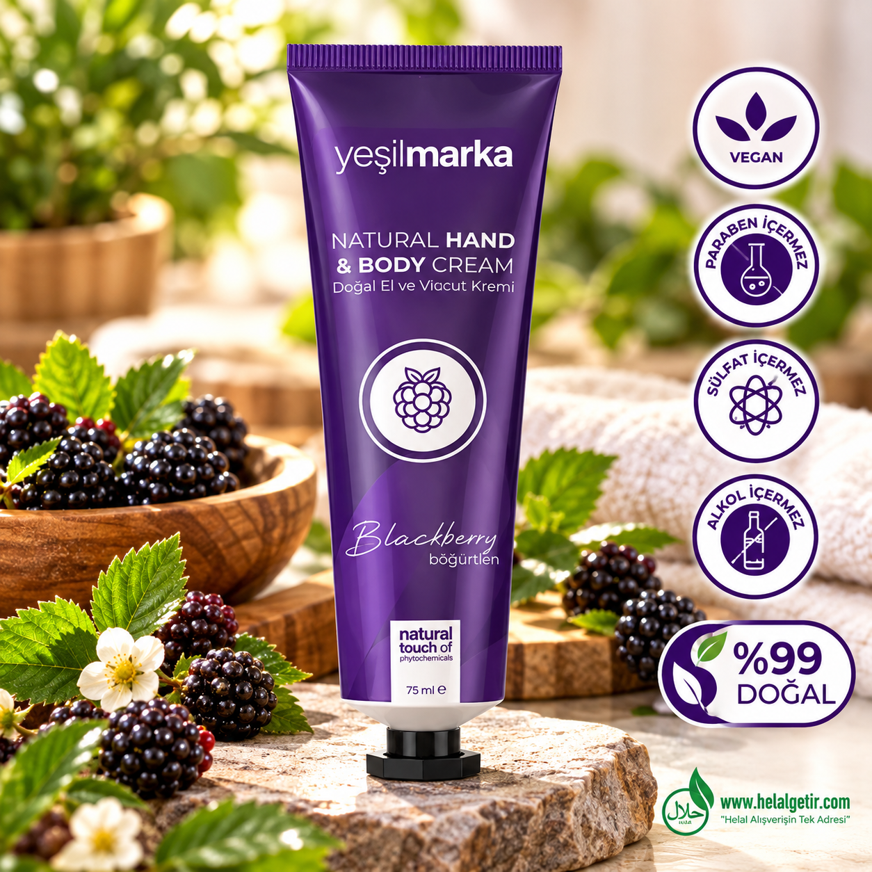 Yeşilmarka Doğal El ve Vücut Kremi Böğürtlen 75ml