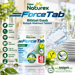 Faber Naturex Force Tab - Bitkisel Esaslı Bulaşık Yıkama Tableti Temizleyici - Parlatıcı - Kireç Çözücü - 45 Tablet