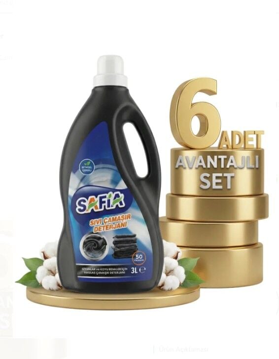 Safia Bitkisel Sıvı Çamaşır Makine Deterjanı Siyahlar 6x3 Lt