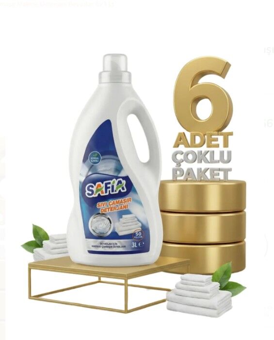 Safia Bitkisel Sıvı Çamaşır Makine Deterjanı Beyazlar 6x3 Lt