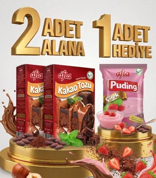2 Adet Afia Kakao Tozu 2x50 Gr Alana 1 Adet Afia Çilekli Puding 115 Gr Hediye