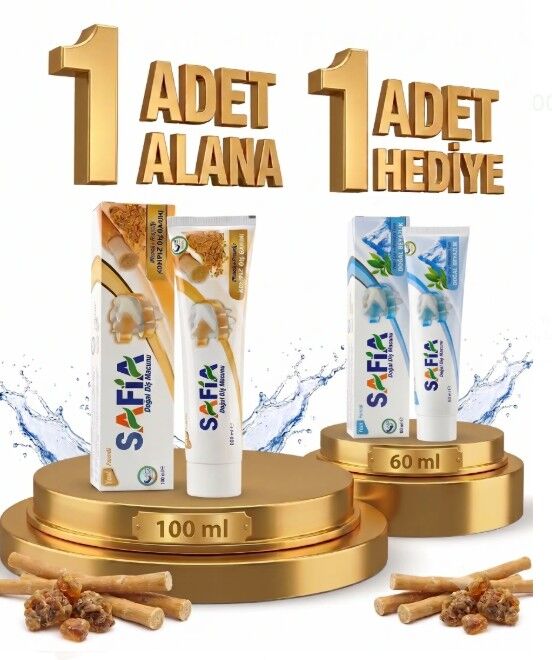 Safia Diş Macunu Misvak ve Propolis 100 ml Alana Safia Diş Macunu Yeşil Çay ve Himalaya Tuzu 60 ml Hediye