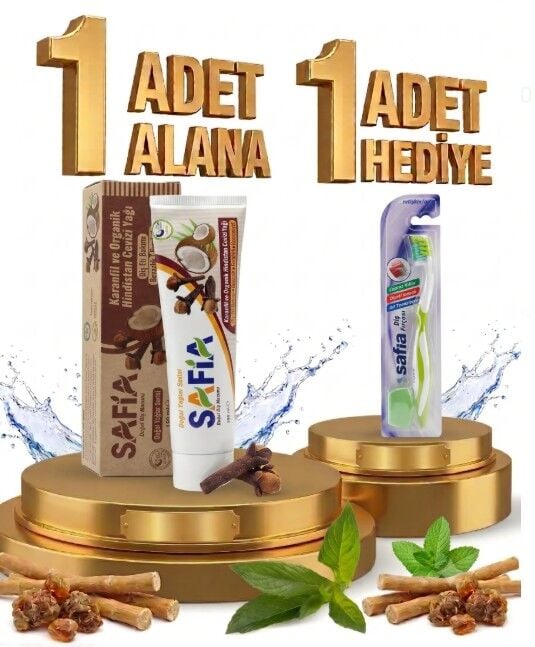 Safia Karanfil ve Hindistan Cevizli Organik Diş Macunu 100 Ml Alana Safia Tekli Yetişkin Orta Diş Fırçası Hediye