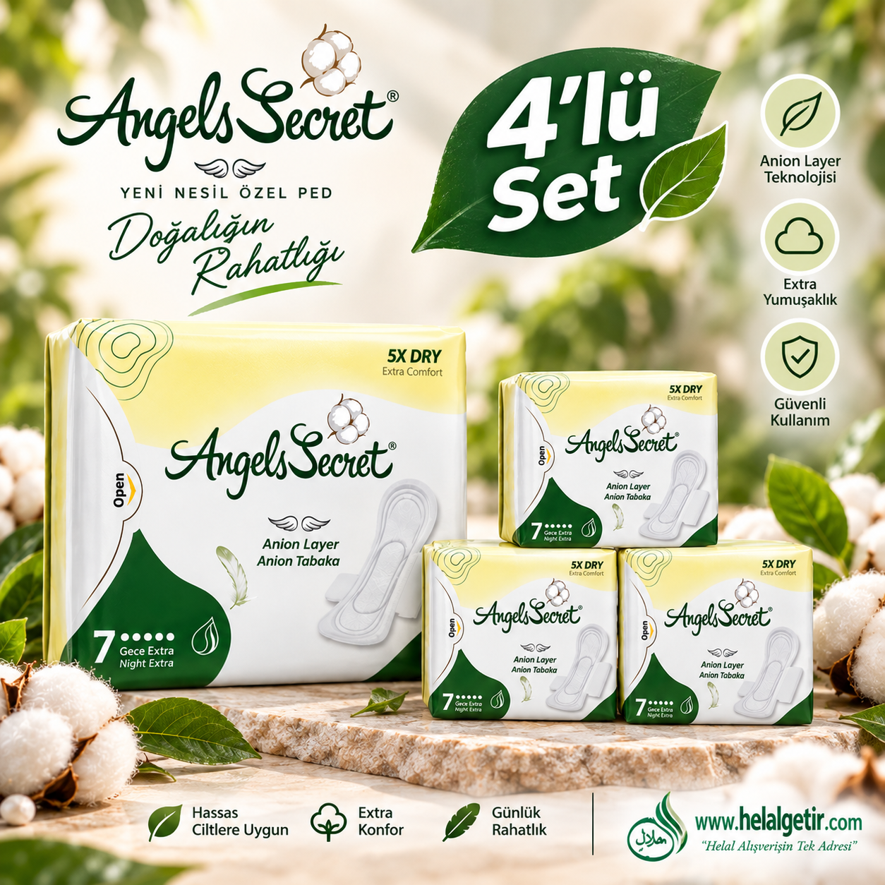 Angels secret Gece Extra Süper Emici Ultra İnce Anyonlu Hijyenik Ped 4lü