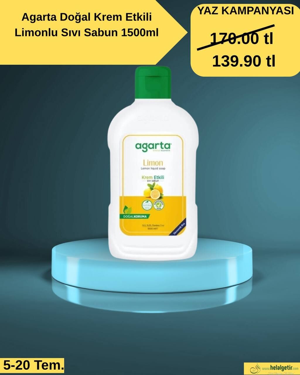 Agarta Doğal Krem Etkili Limonlu Sıvı Sabun 1500ml