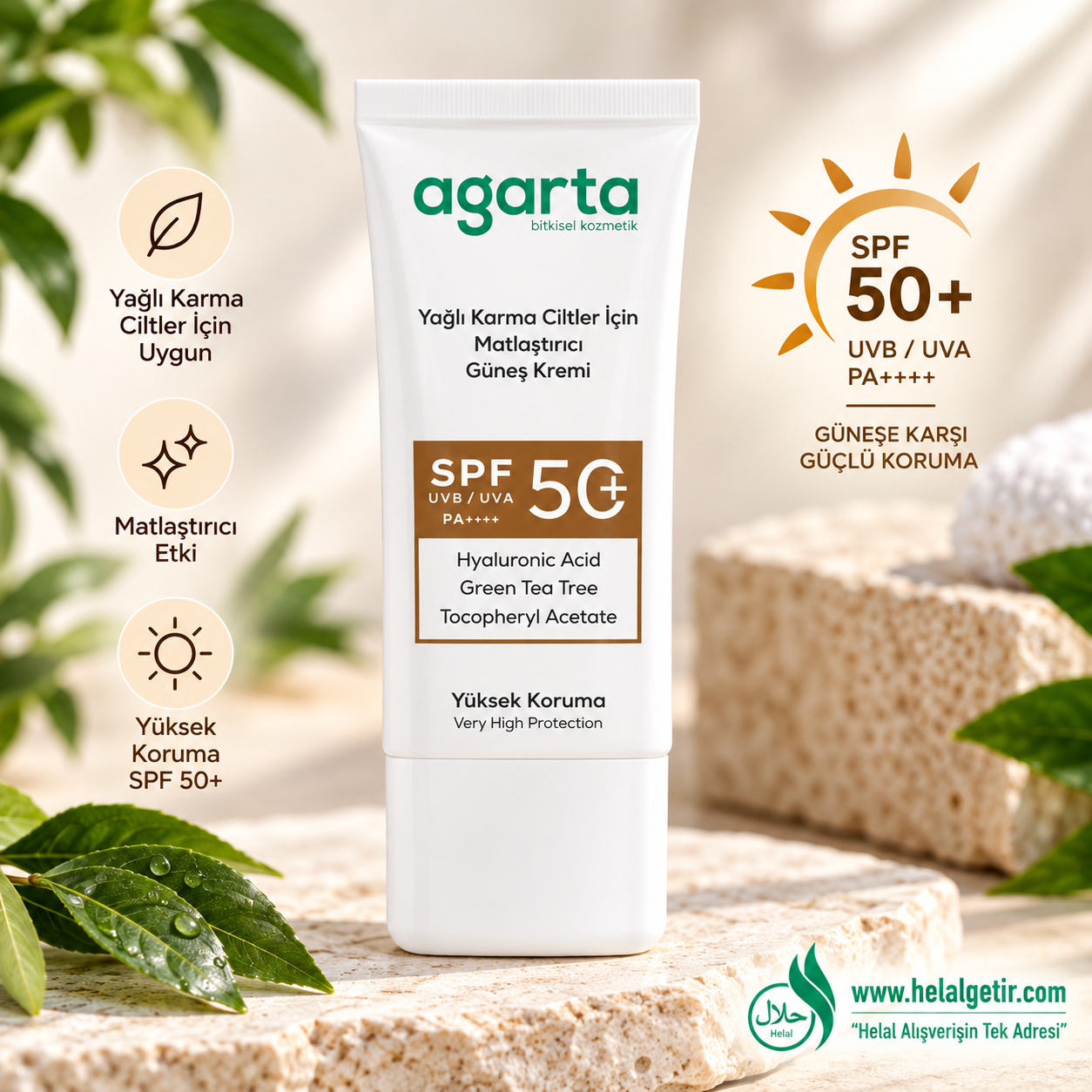 Agarta Matlaştırıcı Parlama Karşıtı Spf+50 Güneş Kremi 50 Ml