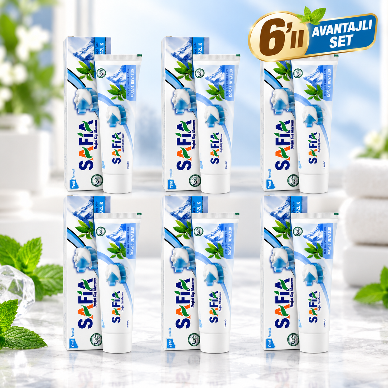 Safia Diş Macunu Yeşil Çay ve Himalaya Tuzu 6x60 ml