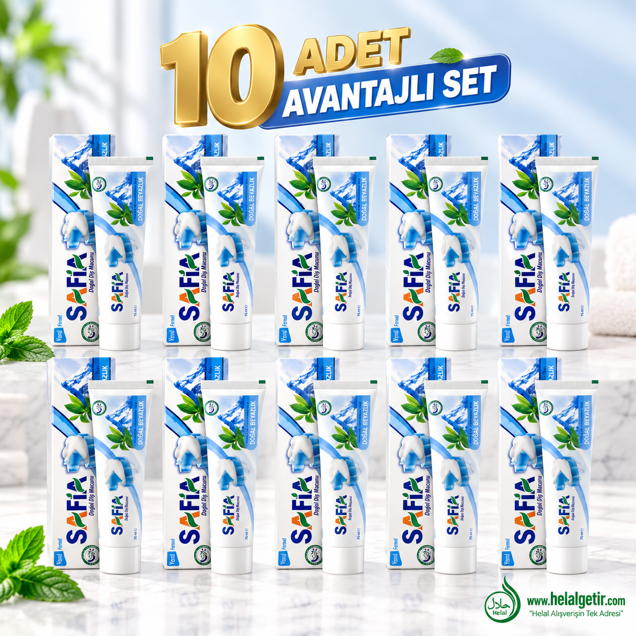 Safia Diş Macunu Yeşil Çay ve Himalaya Tuzu 10x60 ml