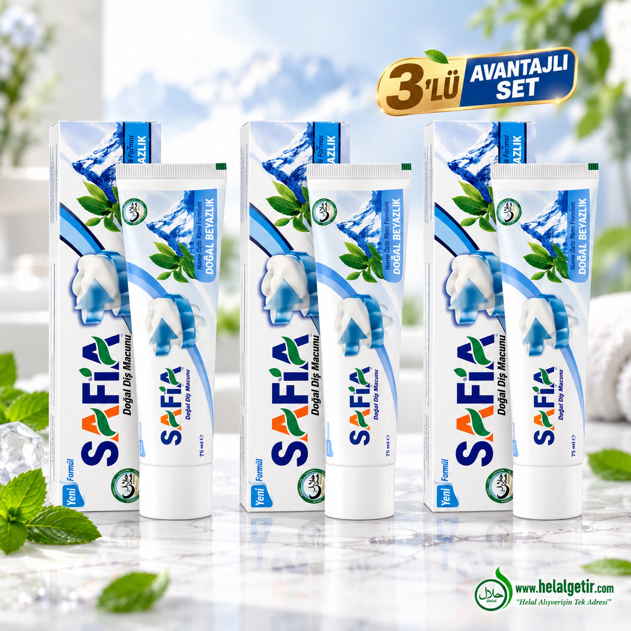 Safia Diş Macunu Yeşil Çay ve Himalaya Tuzu 3x60 ml