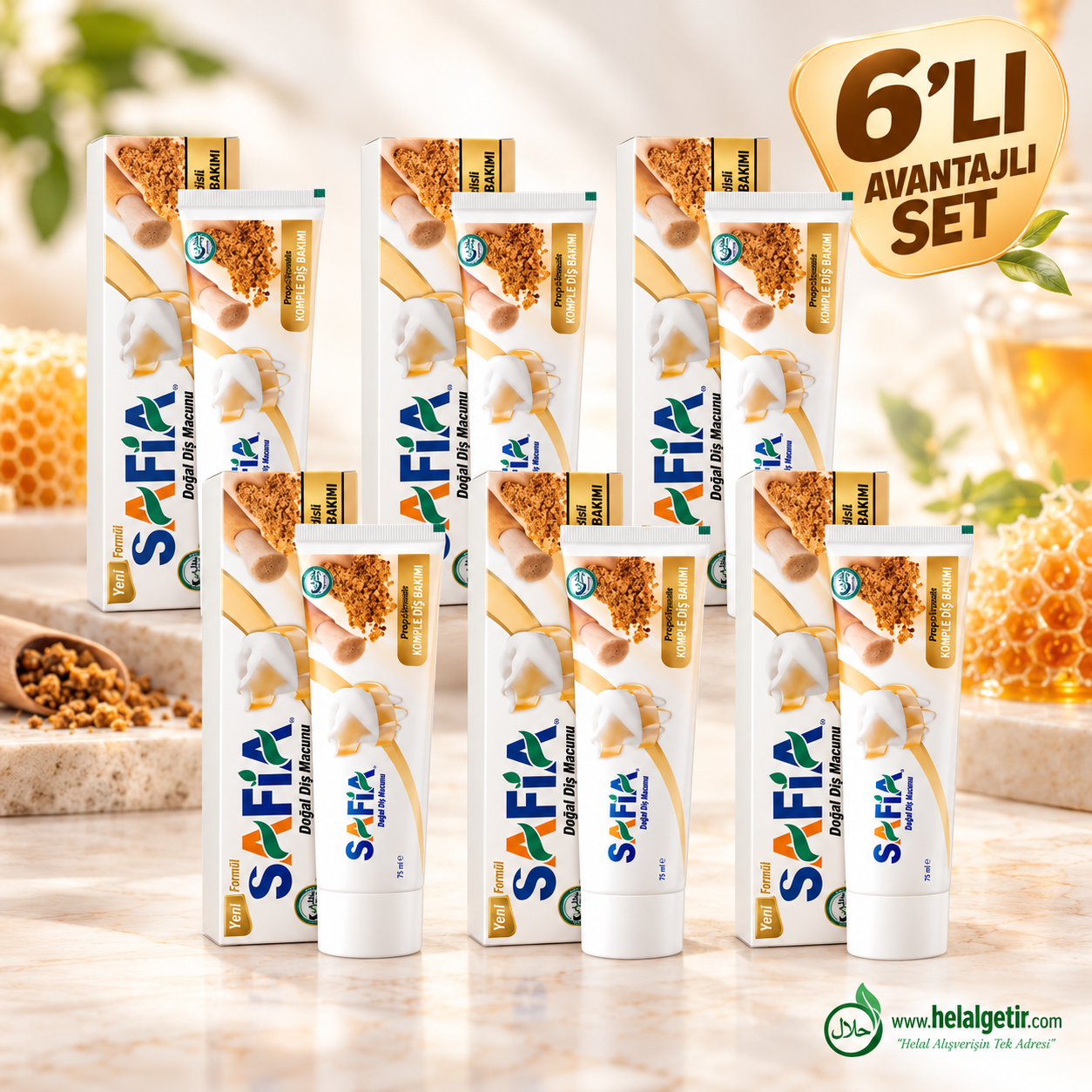 Safia Diş Macunu Misvak ve Propolis 6x60 ml