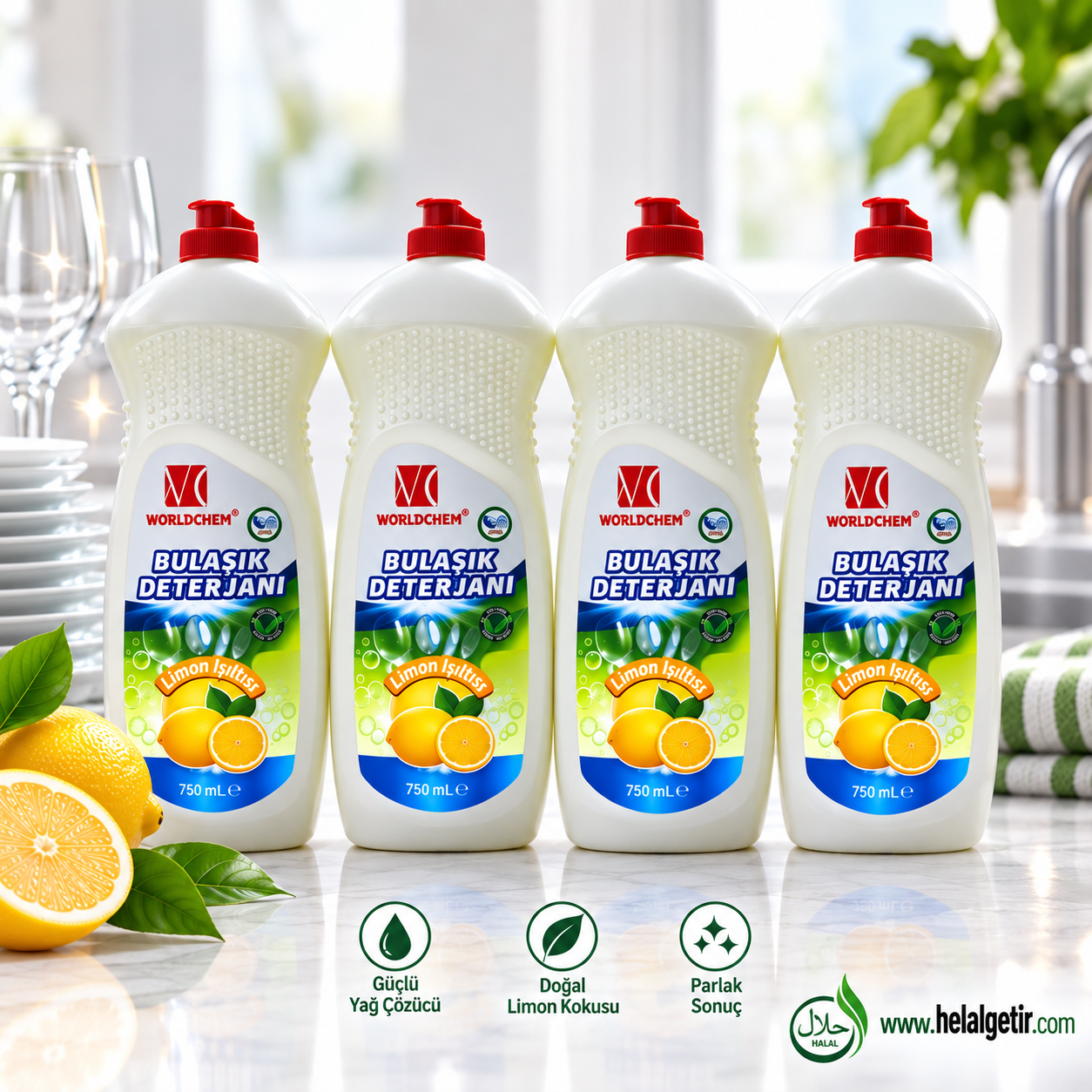 Worldchem Elde Bulaşık Deterjan 750ML 4,lü Set