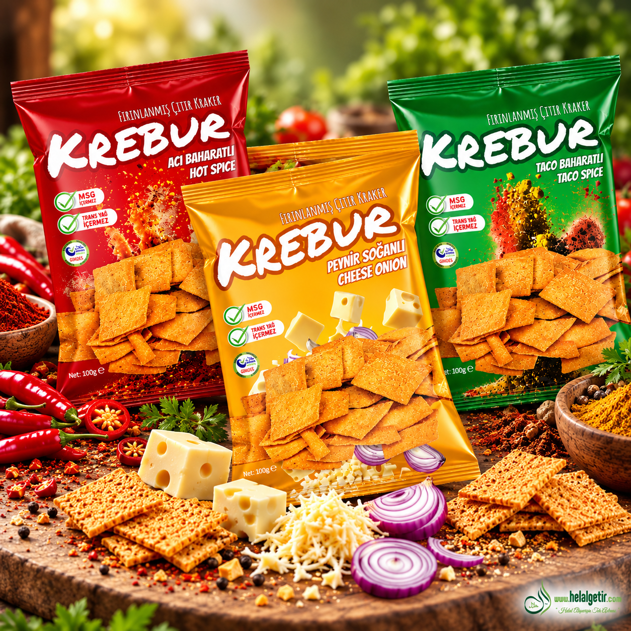 Krebur Acı peynir baharatlı karışık 100 gr*3lü set