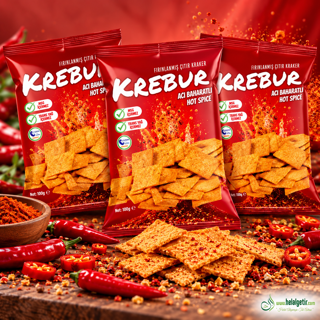 Krebur Acı Baharatlı Kraker 100gr*3lü set