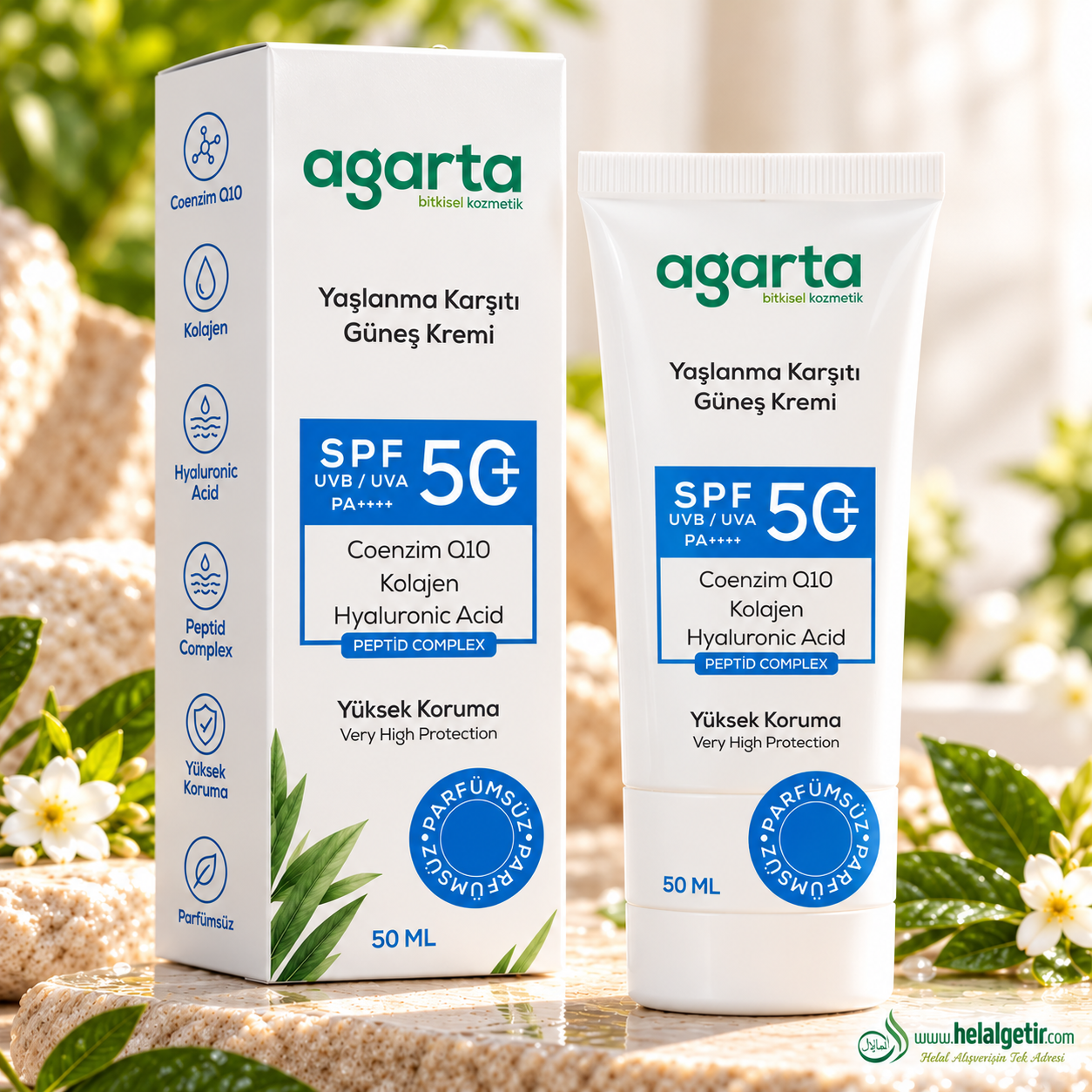 Agarta Yaşlanma Karşıtı Collagen Destekli Spf+50 Yüz Güneş Kremi 50 Ml