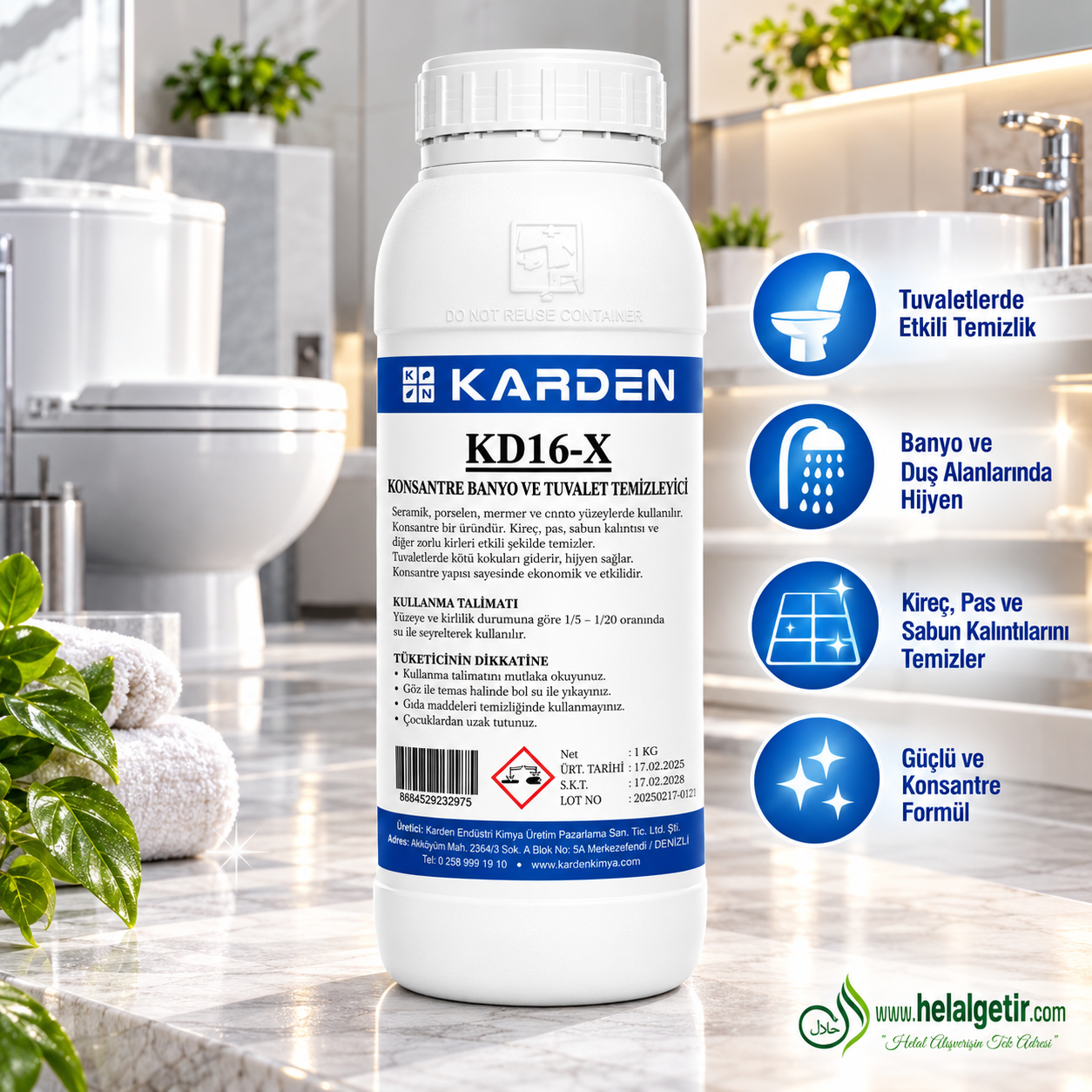 Karden Konsantre Banyo Ve Tuvalet Temizleyici 1 Lt