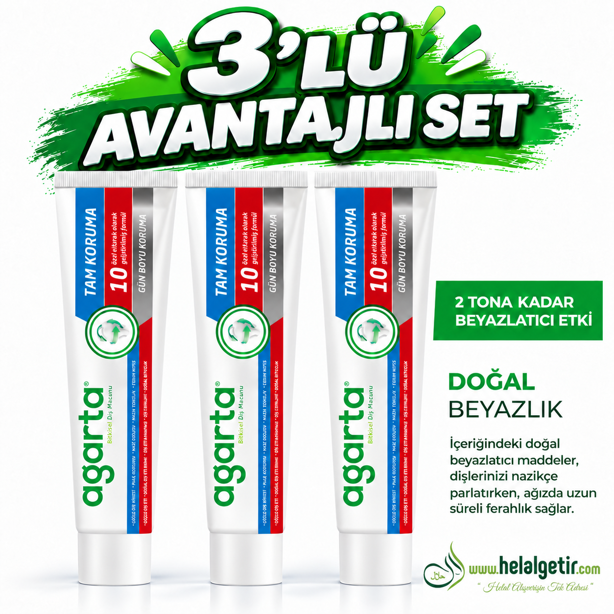 Agarta  Doğal Tam Koruma 10 Etki Diş Macunu 75 Ml 3lü Set
