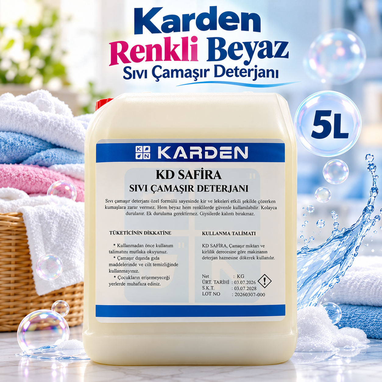 Karden Renkli ve Beyaz Sıvı Çamaşır Deterjanı 5 Litre