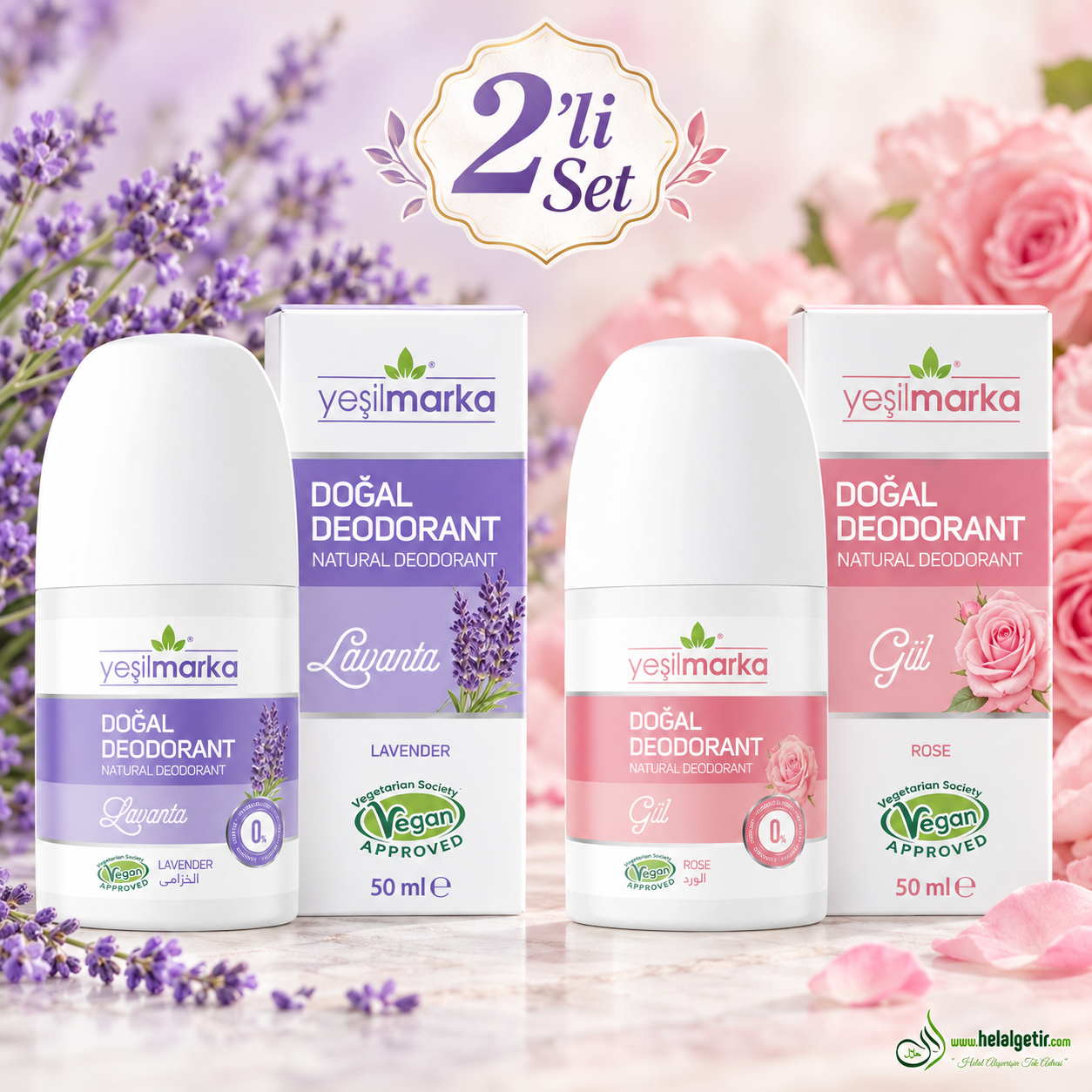 Yeşilmarka Doğal Deodorant – Lavanta & Gül 50ml*2li Set
