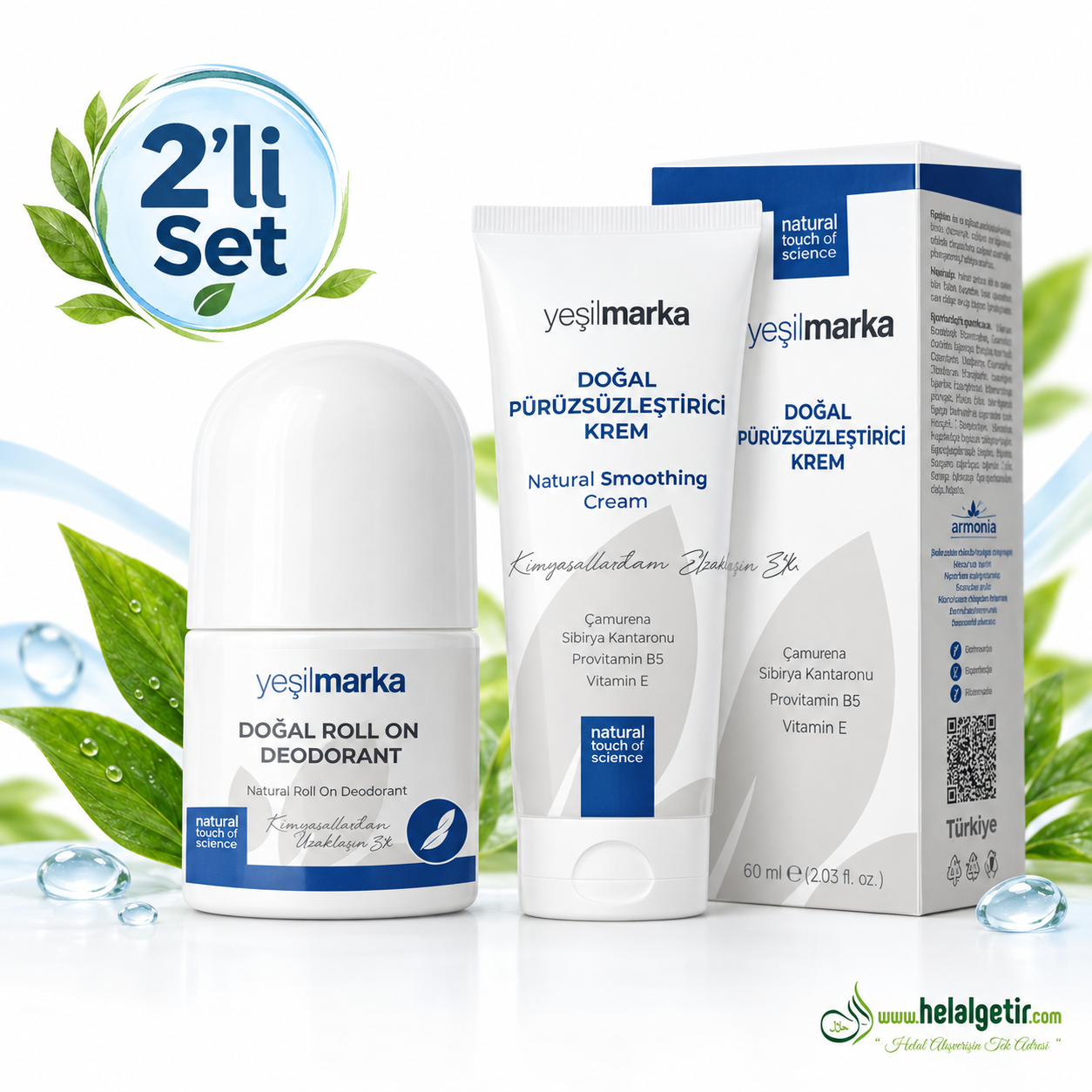 Yeşilmarka Pürüzsüzleştirici Krem 50ml & Rollon 50ml Set