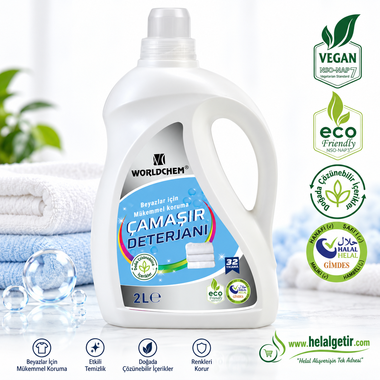 Worldchem Bitkisel Beyazlar İçin Sıvı Çamaşır Deterjanı 2LT