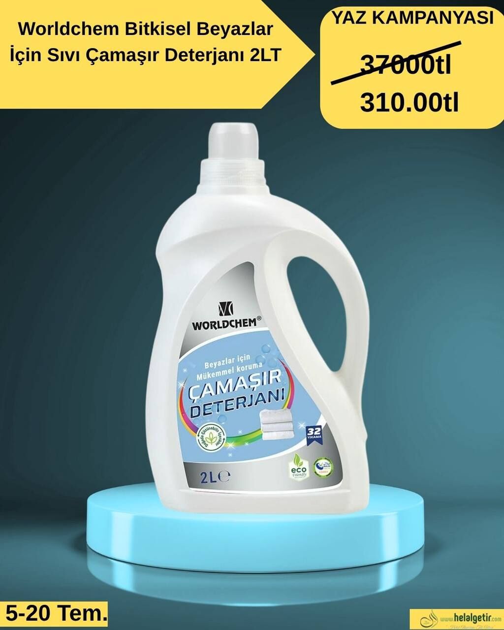 Worldchem Bitkisel Beyazlar İçin Sıvı Çamaşır Deterjanı 2LT