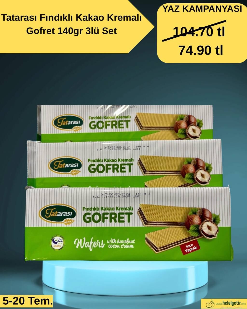 Tatarası Fındıklı Kakao Kremalı Gofret 140gr 3lü Set