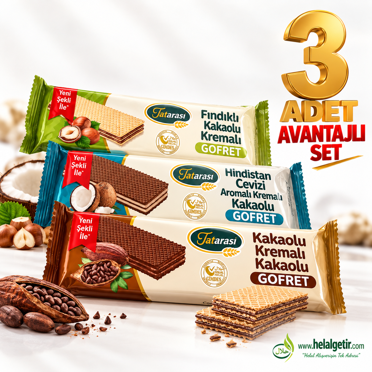 Tatarası Fındıklı H.cevizli Kakaolu Karışık Gofret Set 35gr 3lü Set