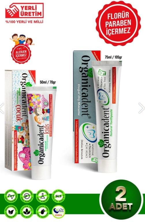 Organicadent  Doğal Çocuk Diş Macunu 50ml + Yetişkin Diş macun 75ml Set