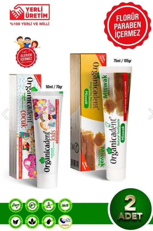 Organicadent Doğal Çocuk ve Misvaklı Diş Macunu (2'li Paket)