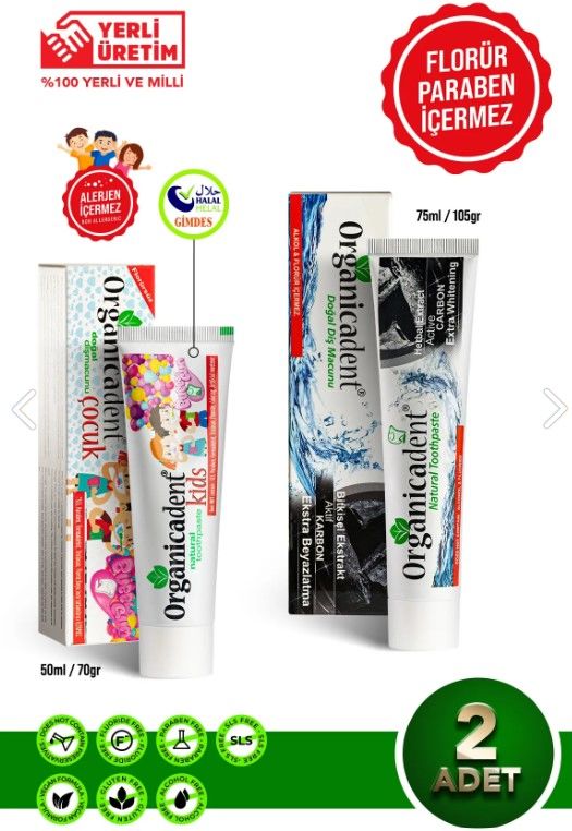 Organicadent Aktif Karbonlu Doğal Diş Macunu + Doğal Çocuk Diş Macunu (2'li Paket)