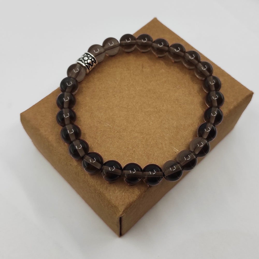 8 MM Küre Kesim Dumanlı Kuvars Taşı Doğal Taş Bileklik -125