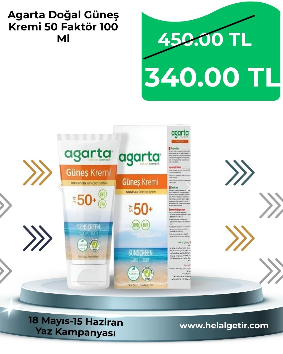 Agarta Doğal Güneş Kremi 50 Faktör 100 Ml