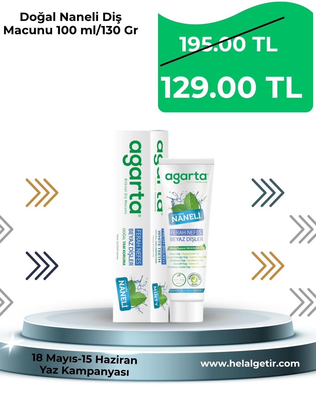 Agarta Doğal Naneli Diş Macunu 100 ml/130 Gr